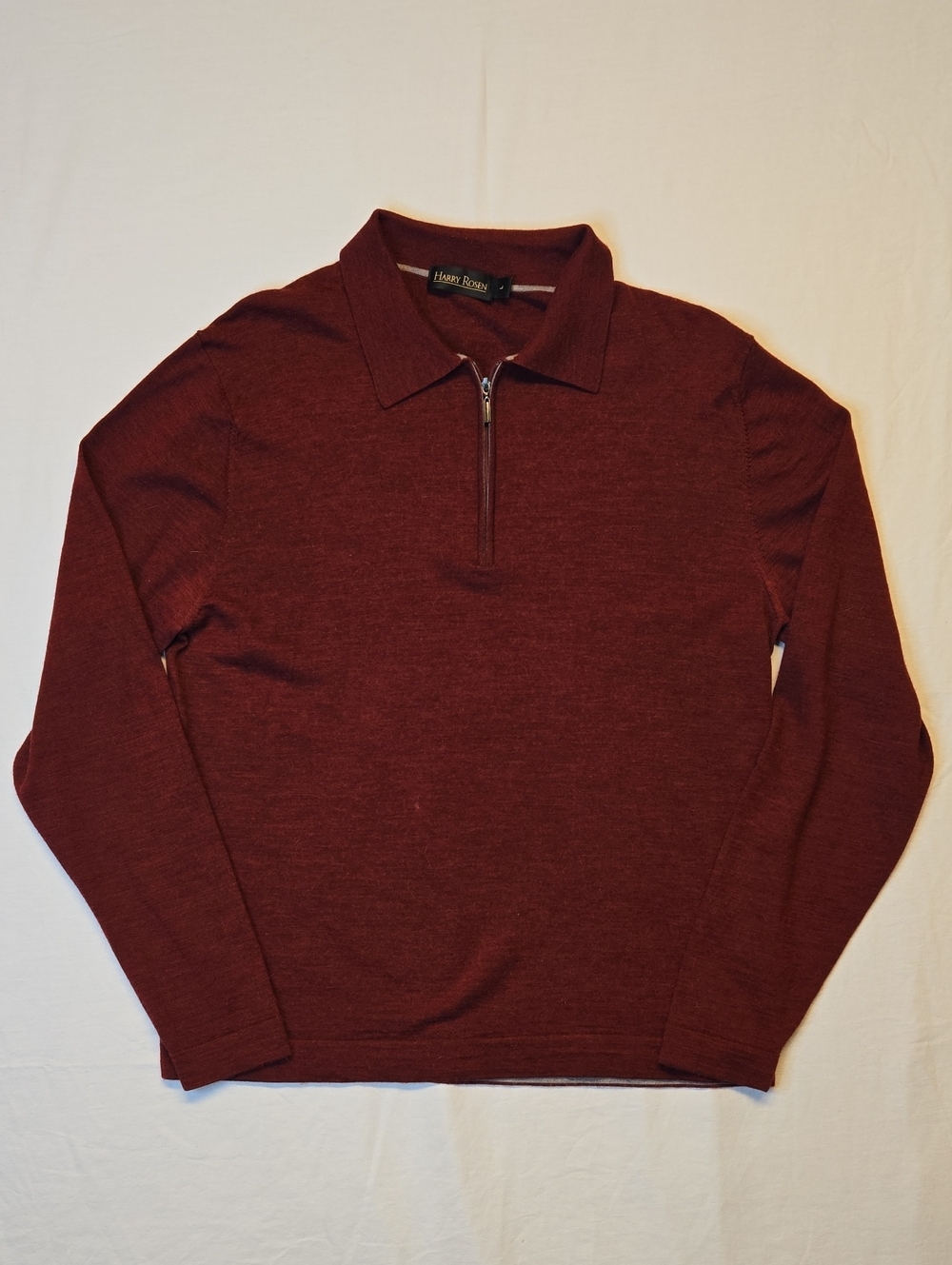 Harry Rosen Burgendy 1/4 Zip Knit Merino Wool Blend Lightweight Shirt Sweater